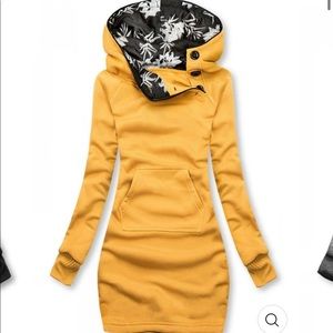 Lengthened sweatshirt dress with hood